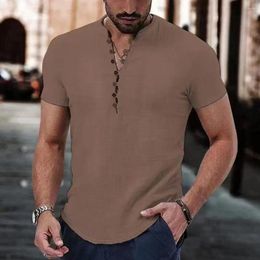 Men's Casual Shirts Loose Fit Men Top Half-open Collar Shirt Cotton Linen Collection Breathable Summer Tops For Daily