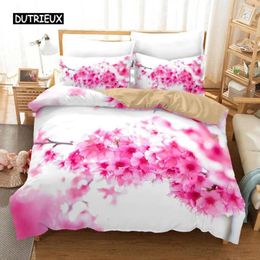 Bedding Sets 3D Peach Blossom Duvet Cover Set Blooming Flower Pattern Microfiber Spring Floral Theme Soft 2/3pcs Comforter