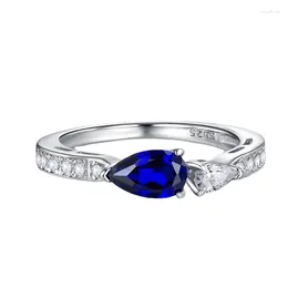 Cluster Rings 2024 S925 Silver Sapphire 5 8 Pear Shaped Blue Diamond Ring For Women In Europe And America