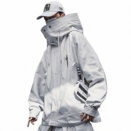 2022 New Spring Japanese Streetwear Techwear Turtleneck Hooded Zip Up Jacket Coat for Men Varsity Jacket Z6Ma#