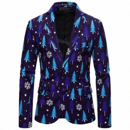 shenrun Men Blazers Christmas New Year Jacket New Fi Slim Fit Suit Jackets Blue Party Prom Costumes Christmas Tree Print b5OL#