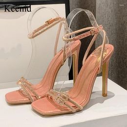 Dress Shoes Kcenid 2024 Fashion Rhinestone High Heels Gladiator Silver Ankle Strappy Sandals Women Sexy Stiletto Party Wedding