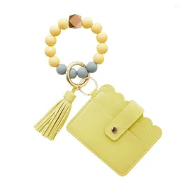 Keychains Wristlet Keychain Bracelet Holder Wallet Key Ring Silicone Tassel Beaded Bangle For Women B