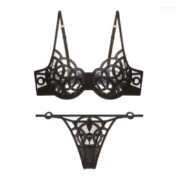 Bras Sets Women's Sexy Lingerie Set Solid Mesh Patchwork Bra Top Female Ultrathin Underwear T-back Thong Soft Breathable Brief