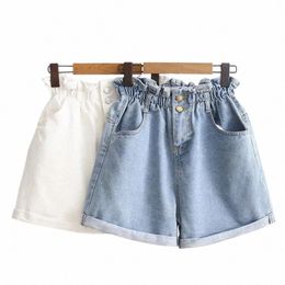 summer Denim Shorts New Women's Black S-5XL Pleated White Blue High Waist Shorts Women's Stretch Short Jeans ZMZBCH Plus Size N6WG#