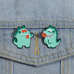 Cute Fire Breathing Dragon Enamel Pins Custom Green Dinosaur Brooches Lapel Badges Cartoon Animal Jewelry Gift for Kids Friends