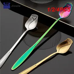 Spoons 1/2/4PCS Stainless Steel Rose Spoon Flower Stirring Dessert Ice Cream Ceramic Cup Household Kitchen Tableware