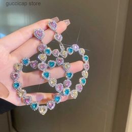 Charm Sweet Colourful Pink Green Heart Crystal Drop Earrings Oversize Geometric Rhinestones Earrings Women Fashion Jewellery Gifts Y240328