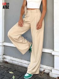 Women's Pants Fashion Tailoring High Waist Wide Leg Ladies Khaki Office Chic Suit Autumn Casual Loose Trousers 2971