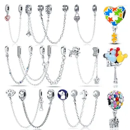 Charms 925 Sterling Silver Safety Chain Romantic Flowers Balloon Bead Charm Fit For Original Bracelets DIY Jewelry Making