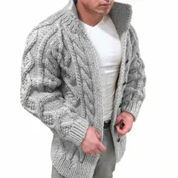 men's Cardigan Sweater 2023 New High Weight Standing Collar Twisted Jacquard Sweater Coat Lg Sleeve Men Clothing C0151 o374#
