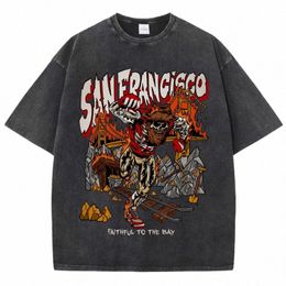 american Wed and worn out T-Shirt for men Women Loose Oversized Clothes San Francisco Skelet Miner Graphic Streetwear o998#