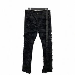 iefb New Darkwear Men Coated Jeans Multi Thread Decorati Wax Brushing Cloth Elastic High Street 2023 Male Trousers 9A4318 44fd#