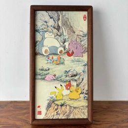 Chinese wind elf a family of landscape painting tabletop table solid wood photo frame creative peripheral animation 2024 new model 2403288