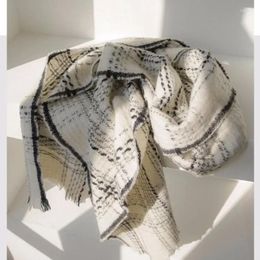 Scarves Black And White Wool Scarf For Women In Autumn Winter Small Fragrance Style High-end Feeling