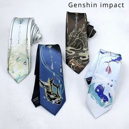 Genshin Impact Xiao Zhongli Wanderer Scaramouche Cosplay Tie JK DK Uniform Embroidery Necktie Unisex Costume Christmas Gifts 240320