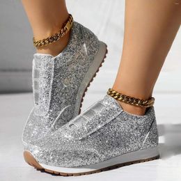 Casual Shoes Women's Sequined Elastic Thick Soled Footwear Fish Mouth Rhinestone Business Work Sneaker For Women