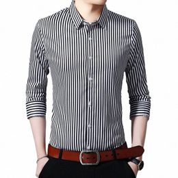 2022 Lg Sleeve Male Shirts High Quality Turn Down Collar Four Seass Vertical Stripe Mens Dr Shirts Black Red 3XL n79n#