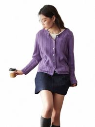 dushu Round Neck Women Purple Temperament Straight Single Breasted Cardigans Colourful Butt Design Female Beige Warm Sweaters 43Dr#