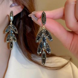 Dangle Earrings Luxurious Temperament Rhinestone Square Leaf Tassel Drop For Women High-end Party Jewellery