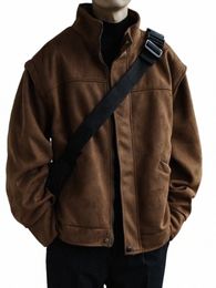 autumn Winter Workwear Baseball Jacket Men's Solid Cargo Dark Lapel Coat Unisex Niche Unisex Japan Vintage Zipper Suede Jacket J15F#