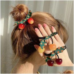 Pony Tails Holder Cute Cherry Bow Elastic Hair Bands For Women Girls Ponytail Headband Sweet Rubber Band Scrunchie Fashion Accessories Ot4Pb