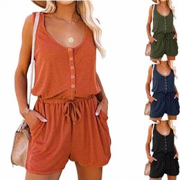 european and American Women's Summer Cross-Border New Sleevel Jumpsuit With Waist Tied Casual Loose Wide leg Shorts Q0Cn#