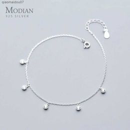 Anklets Modian Simple Essential Bead Link Ankle 925 Sterling Silver Transparent CZ Bracelet for Foot Jewellery Silver Womens Leg Chain NewL2403