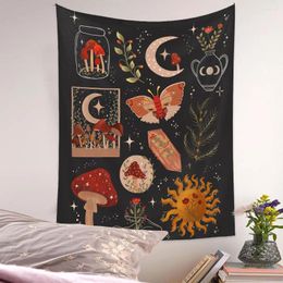 Tapestries Wall Hanging Bohemian Golden Mandala Bedding Tapestry Sun Moon Star Mushroom Aesthetic Room Home Decor