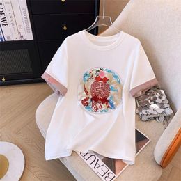 Women's T Shirts Summer Short Sleeve Floral Embroidery T-Shirts Women Basic Casual Tops Female Cosy Loose Cotton Tees 2024 Harajuku Shirt