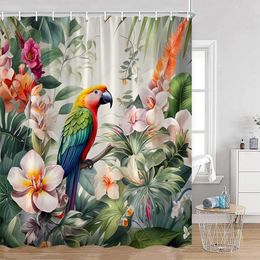 Parrot Shower Curtains Tropical Bird Nature Floral Scenery Bathroom Decoration Curtain Polyester Fabric Bath with Hooks 240328