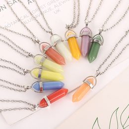 Luminous Stone Necklace Hexagonal Column Pendant Necklace Men Women Natural Chalcedony Bullet Choker Glow in Dark Jewelry Gift