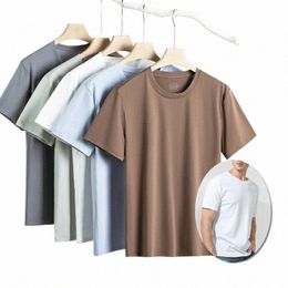 pima Mercerized Cott Tshirt Men Short Sleeve Tagl Midweight Round Neck Tops Tees Basic White Plain T Shirt Fitn Brand P7Sn#