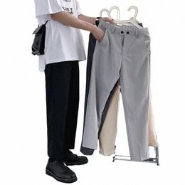 men's Casual Pants Korean Style Trendy Suit Pants Loose Thick and Veet Cropped Trousers Wide-leg Pants w47b#