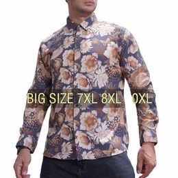 men Shirt Fr 2023 New Oversize 6XL 7XL 8XL 10XL Plus Size Printed Pattern Fi Casual Loose Lg Sleeve Male Office Red D8AB#