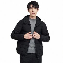 down Jacket Men's Short Lightweight White Duck Down Winter Hooded Warm Casual Jacket v9dh#