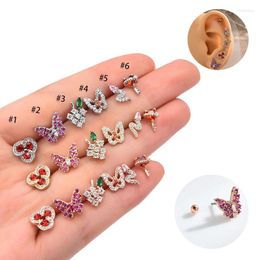 Stud Earrings 1pc Stainless Steel Colourful Cz Zircon Butterfly Grapes For Women Cartilage Piercing Jewellery Wholesale