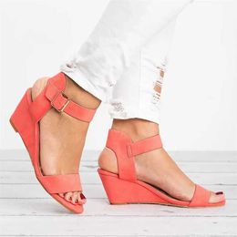 Sandals Fashion Basic Solid Womens 2024 New Hot Selling Summer Mid High Heels Shoes Wedge Single Button Pu H2403285CKL