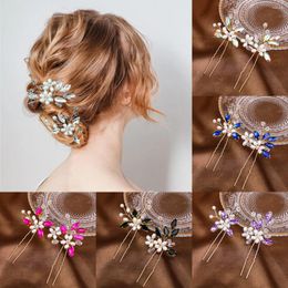 Hair Clips 2Pcs Rhinestone U-shaped Hairpin Forks Bridal Tiaras Women Crystal Girls Side Pins Crowns Wedding Accessories