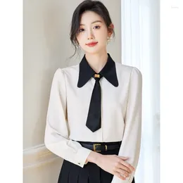 Women's Blouses 2024 Spring And Autumn Long Sleeved Chiffon Shirt Top Fashionable Tie Slimming Versatile Office