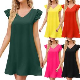 Casual Dresses V Neck Bubble Sleeve Summer Dress Women 2024 Female Loose Comfortable Fashion Holiday Beach
