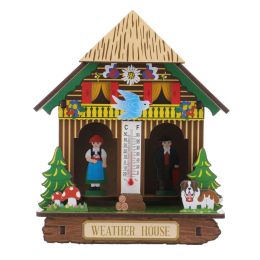 Gauges Weather House Wood Weather House Chalet Barometer Thermometer and Hygrometer Home Decoration Wall Hanging Ornaments(Random Colour