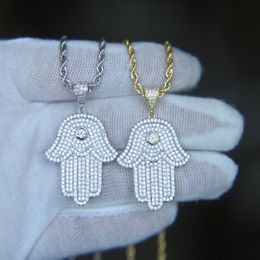 hip hop bling Jewellery iced out cool boy mens necklace hamsa hand pendant gold silver plated cz cubic zirconia bling hiphop necklac213v