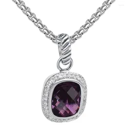 Pendant Necklaces 12mm 10mm Cushion Cut Purple Cubic Zirconia Necklace Trendy Rectangular CZ Statement Jewellery For Women Gift
