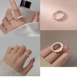 Cluster Rings S925 Sterling Silver Female Pearl Ring For Women Birthday Valentine's Day Gift Sweet Broken Romatic Fine Jewellery