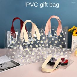 Gift Wrap Transparent Clear Tote Bag High Quality Little Daisy Handle Shopping Bags PVC Waterproof Storage