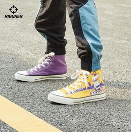 Walking Shoes RIGORER Classic Graffiti High-top Canvas Spring Trendy All-match Casual Men's And Women's Student Breathable Sneakers