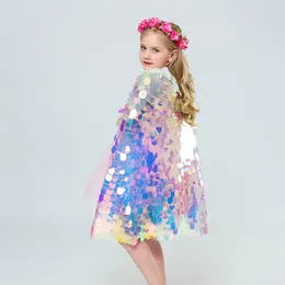 Jackets Fashion Glitter Multicolor Sequins Shawl Shiny Girls Cloak Blingbling Fairy Princess Cape Christmas Party Halloween Kids Clothes