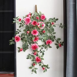 Decorative Flowers Artificial Ruyi Rose Coffee House Pink Red Roses Wall Hanging Silk Fake Balcony Decoration Simulation Flower