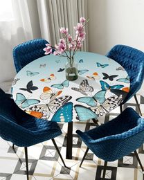 Table Cloth Pastoral Butterfly Water Duck Green Gradient Round Tablecloth Elastic Cover Waterproof Dining Decoration Accessorie